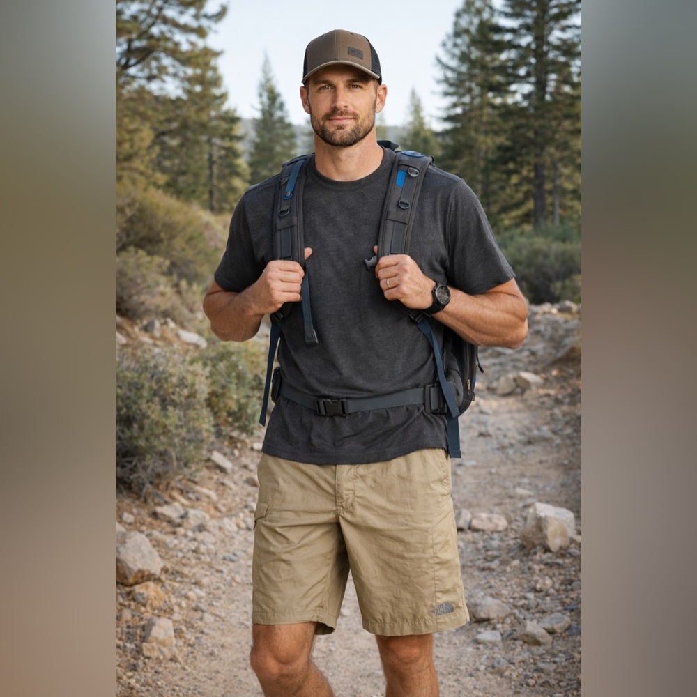 The North Face Mens 32 Regular Khaki Hiking Shorts Cargo Nylon Outdoor